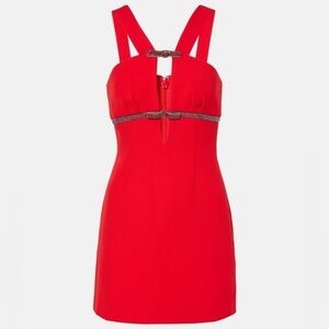 Self Portrait Red Crepe Mini Dress with Rhinestone Bows US Size 4